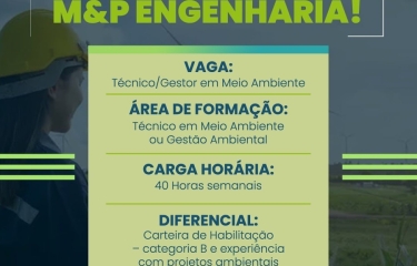 Nova vaga de trabalho: Técnico ou Gestor em Meio Ambiente!